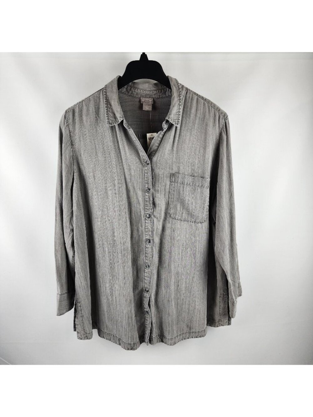 Chico's Chambray Denim Shirt Gray Button Up Long Sleeve Classic Size 20/22 NWT